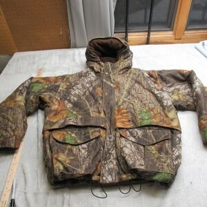 Cabelas Jacket Mens XL Mossy Oak Camo Dry Plus Insulated Hood Hunting Rain Wind